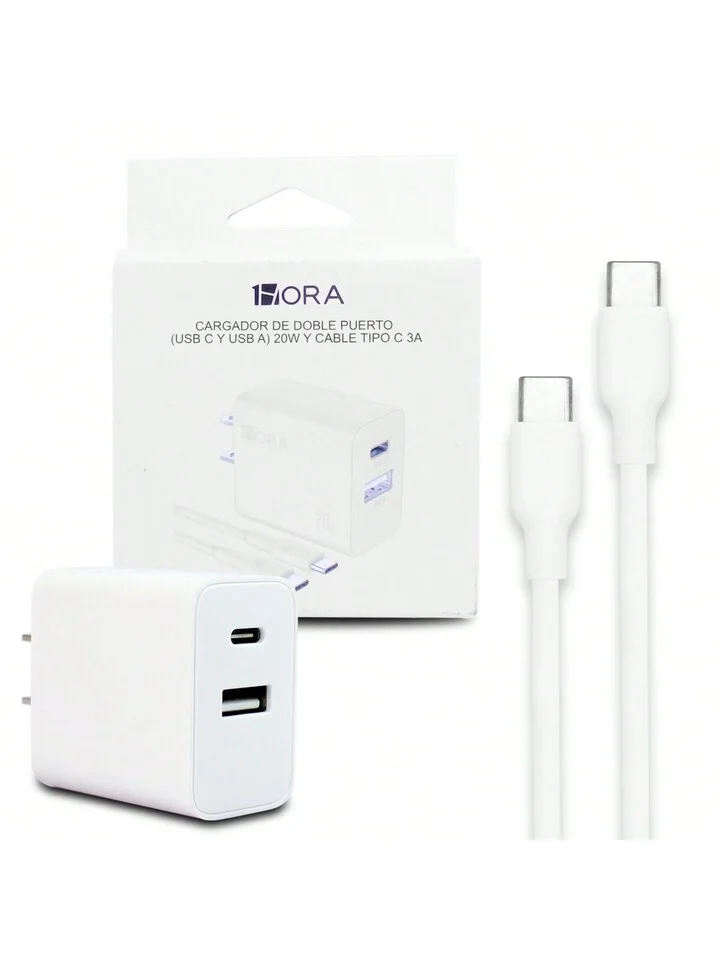 Cargador de Doble Puerto 20W Tipo C 1Hora GAR162/GAR161