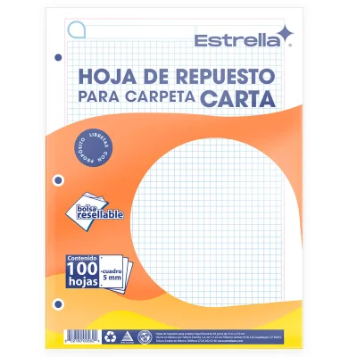 Hojas de Repuesto para Carpeta Carta Cuadro Chico